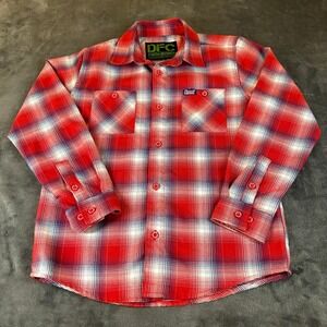 Dixxon Flannel Shirt Plaid Button Up Long Sleeve Red White Youth Medium